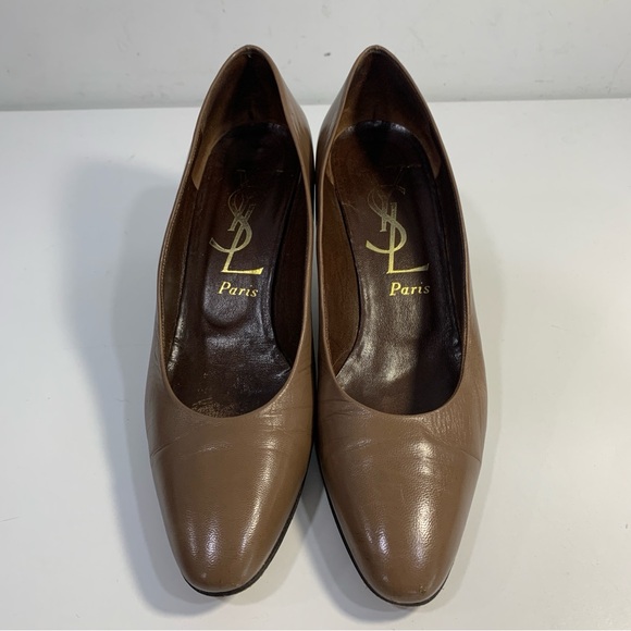Vintage Yves Saint Laurent Leather Pumps Women’s Mid Heel Shoes Brown Size 8 N - Picture 9 of 13